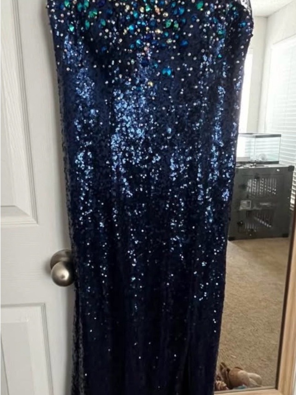 Navy Sequin Strapless Evening Dress